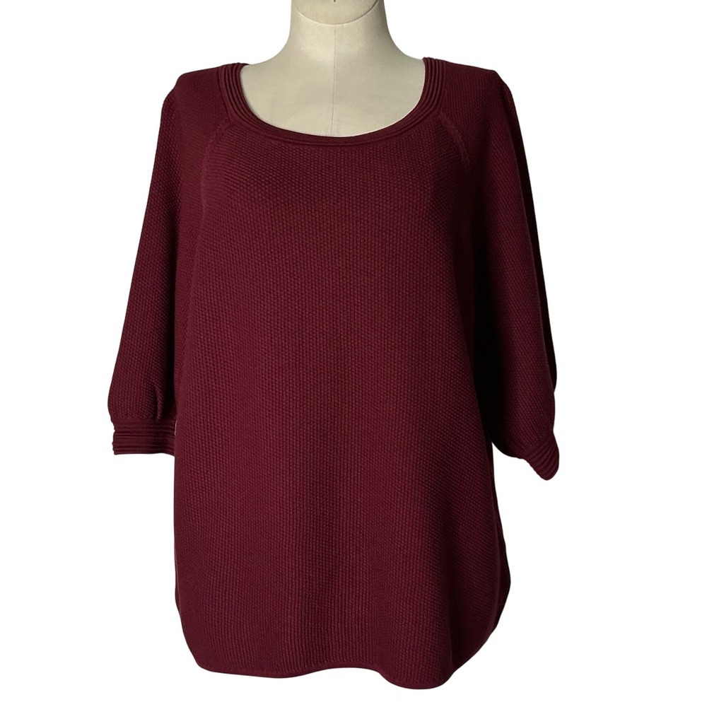 Bohme Womens Burgundy Textured Knit 3/4 Sleeve Sweater BHM400 Wine Red Large
